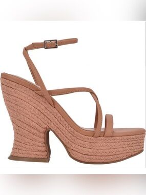 NWOT Marc Fisher Tan Braided Platform Wedge Sandals with Ankle Strap